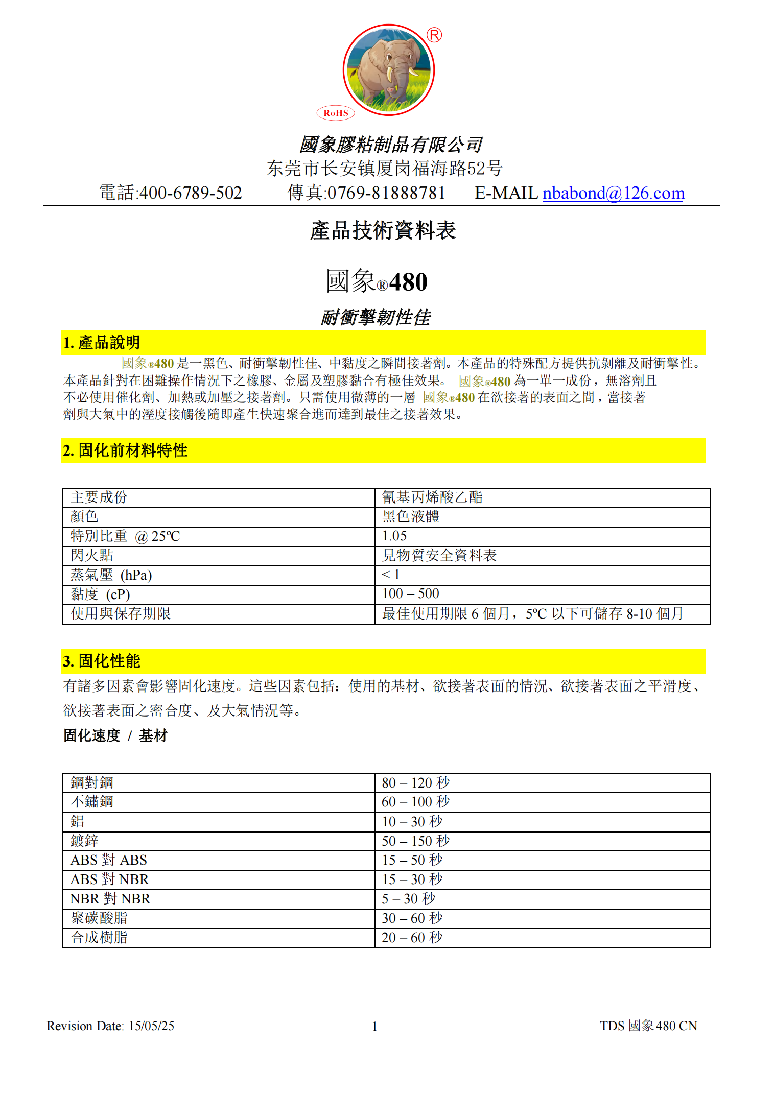 国象480瞬干胶TDS报告