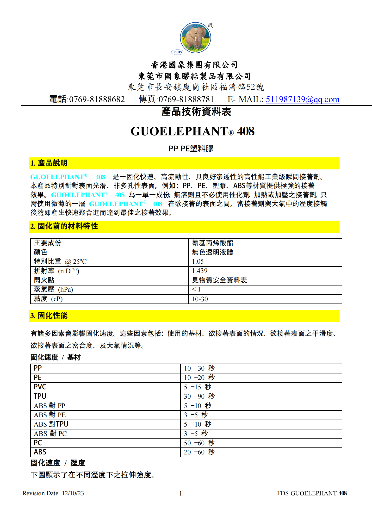 国象408-1瞬干胶TDS报告