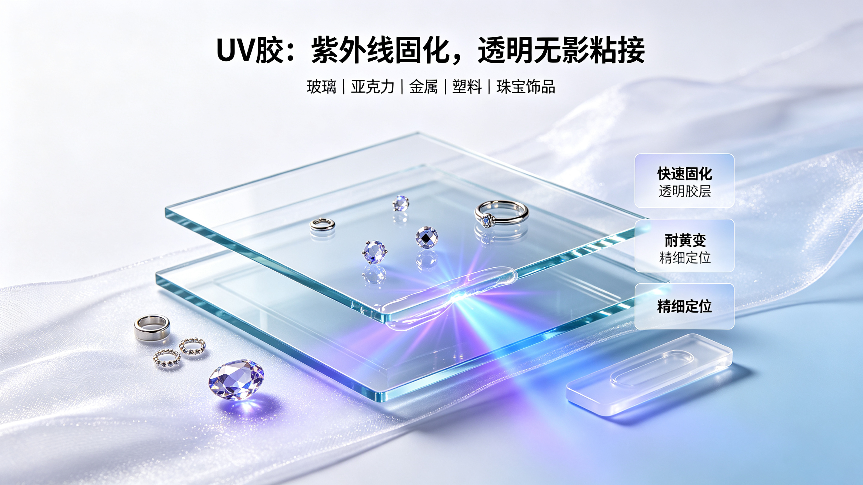 UV 胶｜紫外线固化无影胶，玻璃金属塑料珠宝饰品专用透明胶