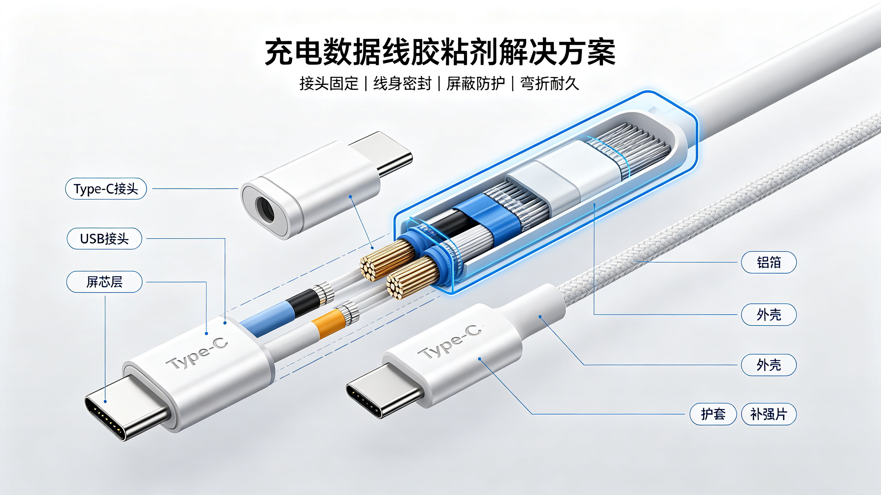 充电数据线的胶粘剂解决方案