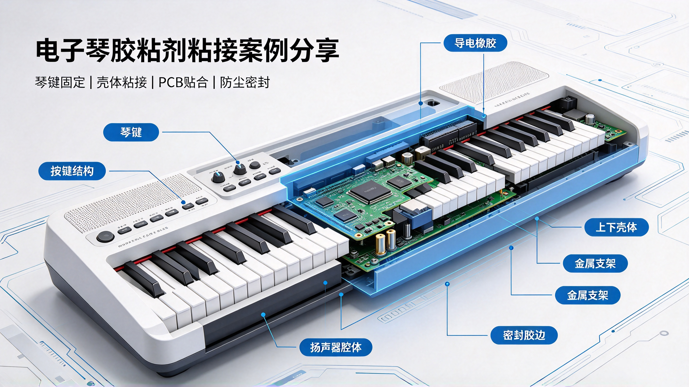 电子琴胶粘剂粘接案例分享｜琴键固定、结构密封与声学耐久解决方案