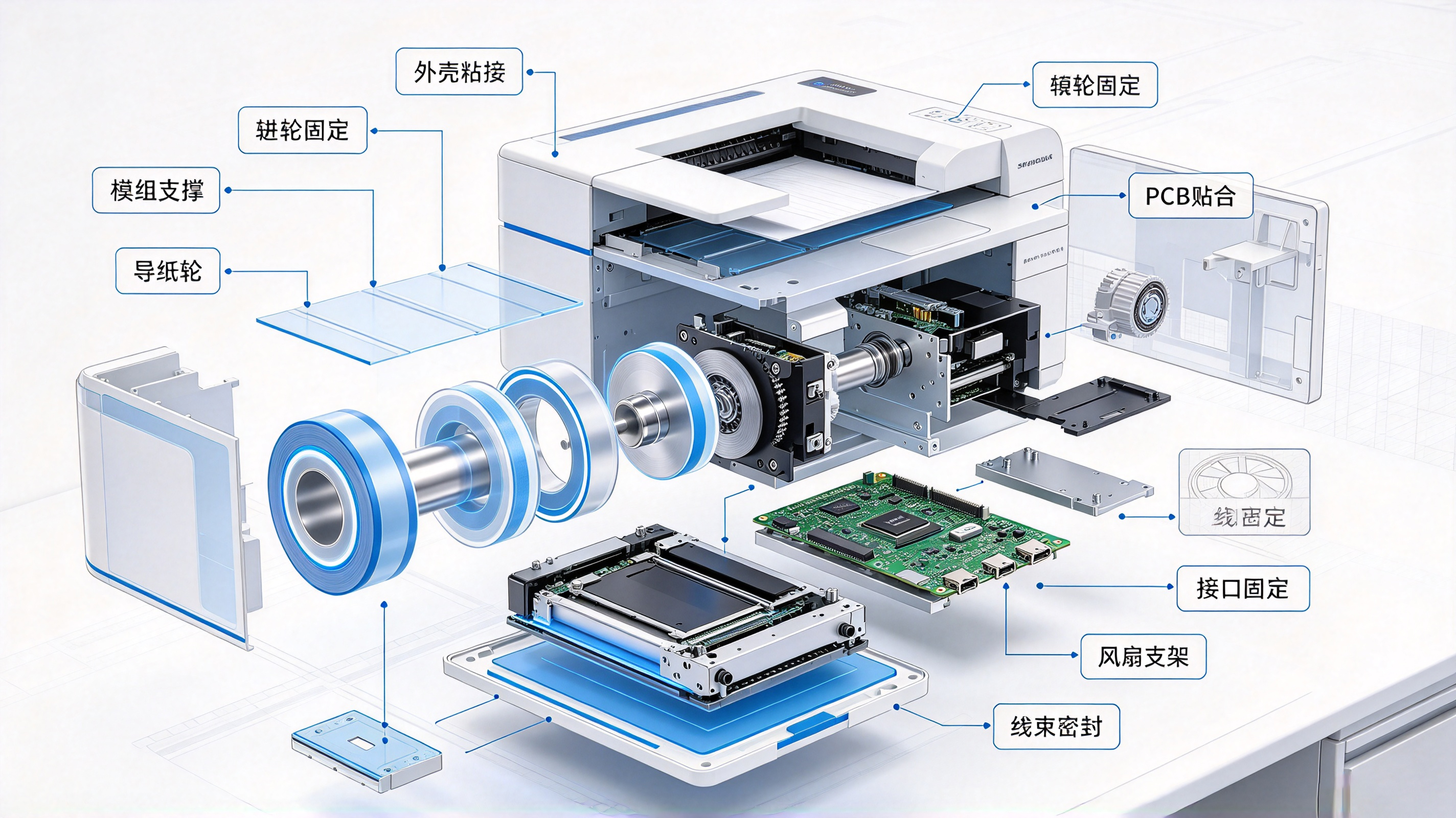 打印机胶粘剂粘接案例分享｜结构固定、防尘密封与高温耐磨解决方案